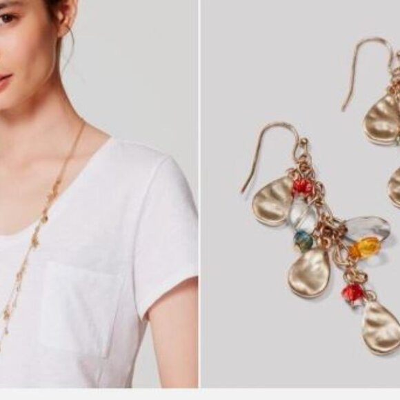 Ann Taylor LOFT Harvest Lucite Stone Layer Necklace Earrings NWT 68 Jewelry - Picture 1 of 3